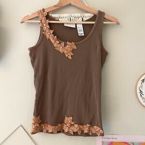 y2k vintage 2000's floral embellished cotton fairy tank boho whimsy | size s